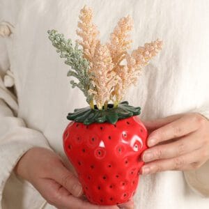 alt=“Red Strawberry Ceramic Vase for kitchen decor”